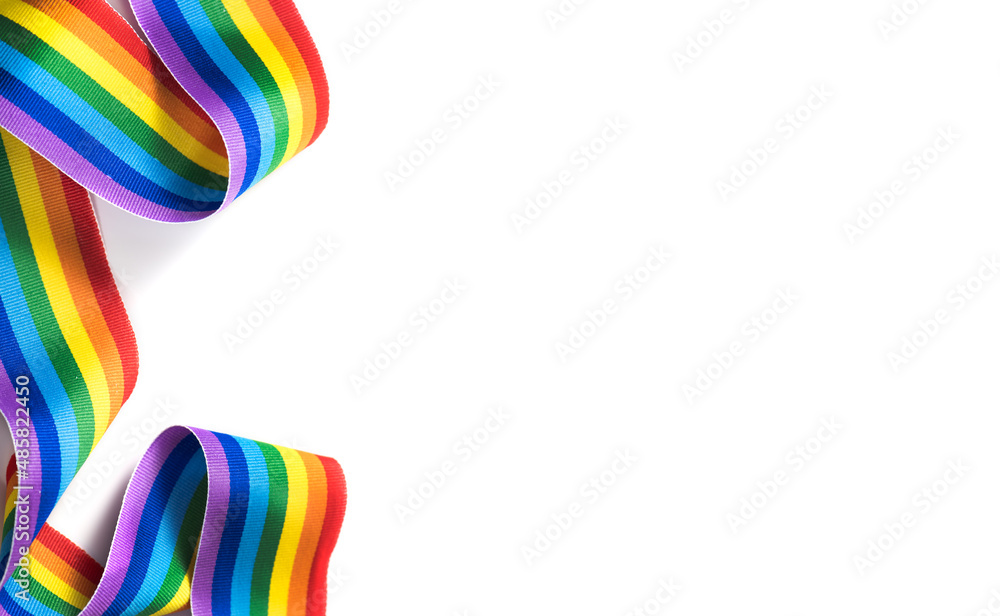 Colorful Rainbow Ribbon Border Design. Lgbt Colourful Corner Design,  Isolated On White Background. Gay Pride Design. Curly, Waving Ribbon Or  Banner With Flag Of Lgbtq Pride Border. Photos | Adobe Stock