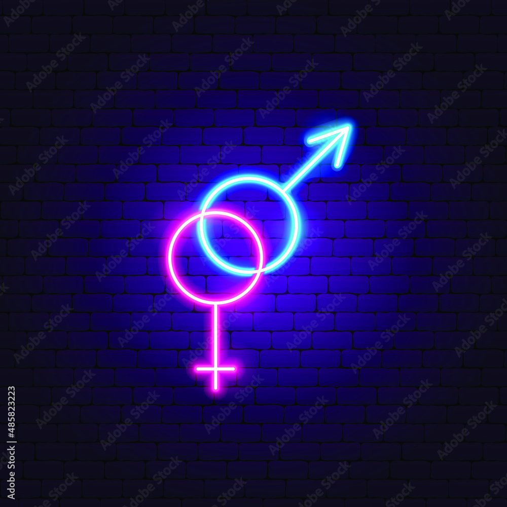 Heterosexual Neon Sign. Vector Illustration of Sex Promotion. Heterosexual Neon Sign. Vector Illustration of Sex Promotion.