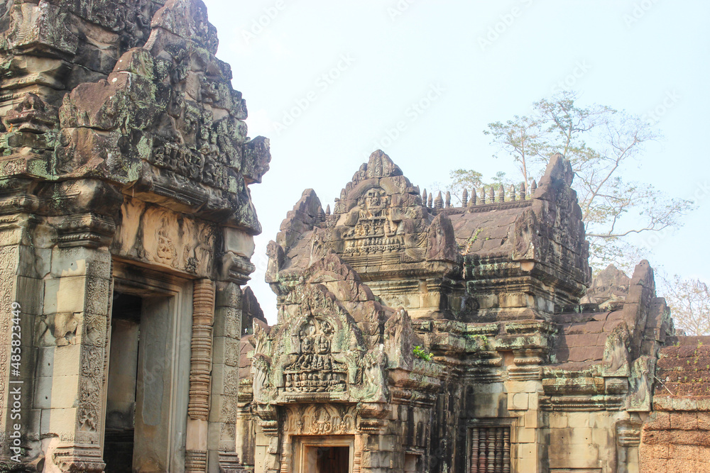 Fototapeta premium The ancient ruins of a historic Khmer temple in the temple complex of Angkor Wat in Cambodia