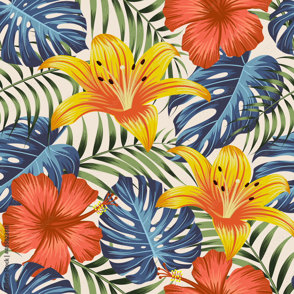 Floral seamless pattern with leaves. tropical background	
