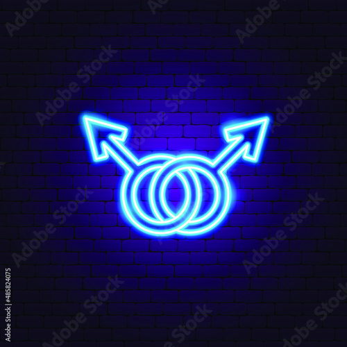 Two Men Blue Neon Sign. Vector Illustration of Gay Promotion.