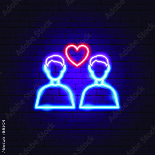 Two Men Love Neon Sign. Vector Illustration of Family Promotion.