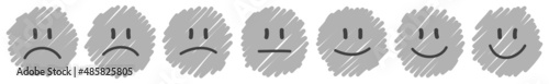 7 Handgezeichnete Gesichter Feedback/Stimmung Fläche Grau