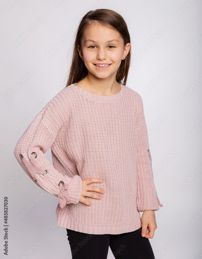 Portrait of a happy smiling child girl. Cute 8 years old girl face ...
