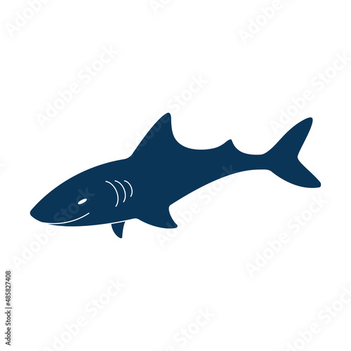 Shark silhouette. Ocean animal. Vector isolated on white.