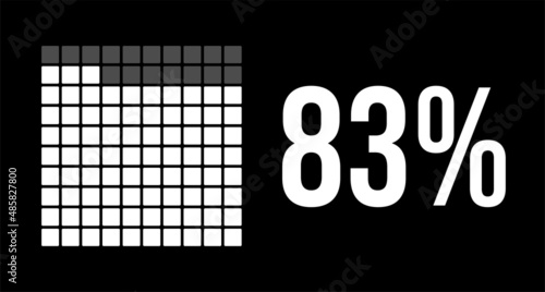 83 percent diagram, eighty-three percentage vector infographic. Rounded rectangles forming a square chart. White on black background.