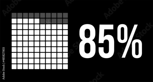 85 percent diagram, eighty-five percentage vector infographic. Rounded rectangles forming a square chart. White on black background.