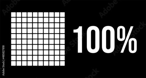 100 percent diagram, hundred percentage vector infographic. Rounded rectangles forming a square chart. White on black background.