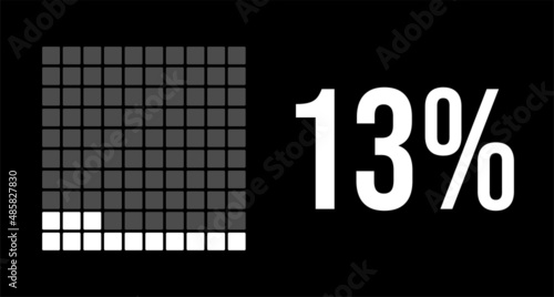 13 percent diagram, thirteen percentage vector infographic. Rounded rectangles forming a square chart. White on black background.