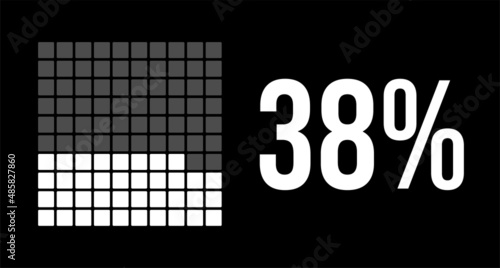 38 percent diagram, thirty-eight percentage vector infographic. Rounded rectangles forming a square chart. White on black background.