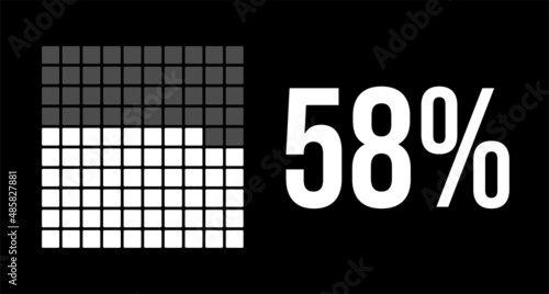 58 percent diagram, fifty-eight percentage vector infographic. Rounded rectangles forming a square chart. White on black background.