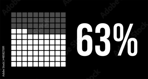 63 percent diagram, sixty-three percentage vector infographic. Rounded rectangles forming a square chart. White on black background.