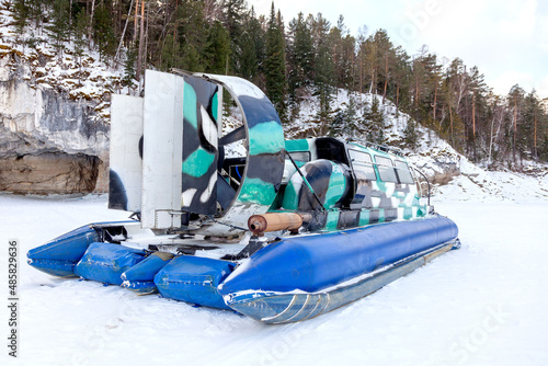Hovercraft for tourist trips in winter in beautiful natural places