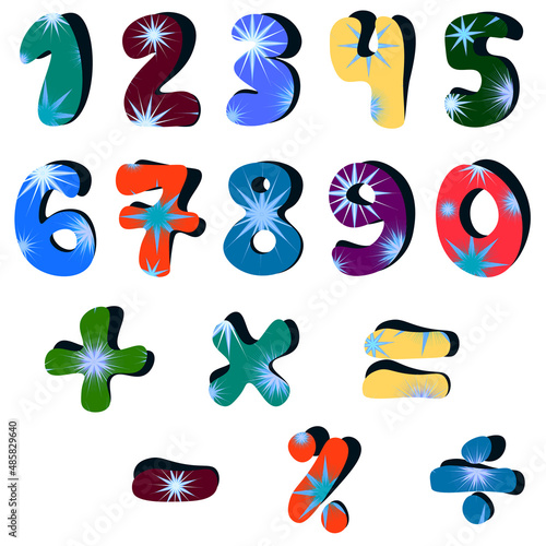 Numbers and mathematical signs with snowflake pattern