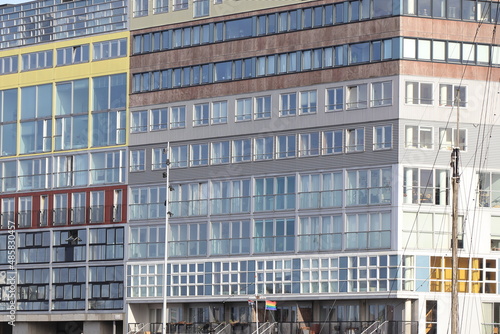 Amsterdam Oude Haven Colorful Modern Apartments Building Close Up, Netherlands