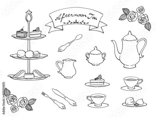 Tableau sur toile hand drawn afternoon tea set(monochrome)