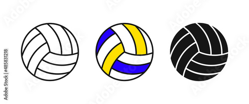 Volleyball ball vector set. Round shape ball with sections, volleyball game icon, logo for sport shop
