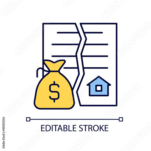 Nullified contract RGB color icon. Void and invalid agreement. Real estate transaction annulment. Isolated vector illustration. Simple filled line drawing. Editable stroke. Arial font used photo