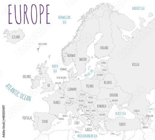Political Europe Map vector illustration isolated in white background. Editable and clearly labeled layers.