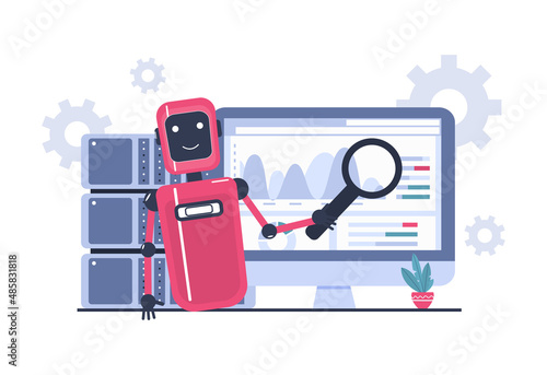 Big data analysis automation concept. Vector illustration.