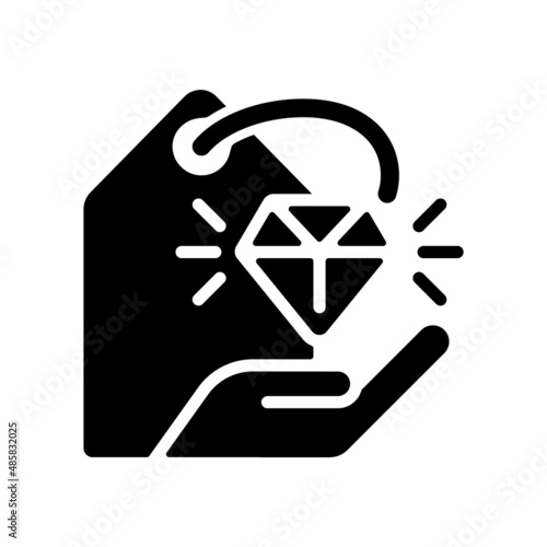 Premium goods black glyph icon. Luxurious and rare products. Expensive purchase. Online shopping. Special offer. Silhouette symbol on white space. Solid pictogram. Vector isolated illustration
