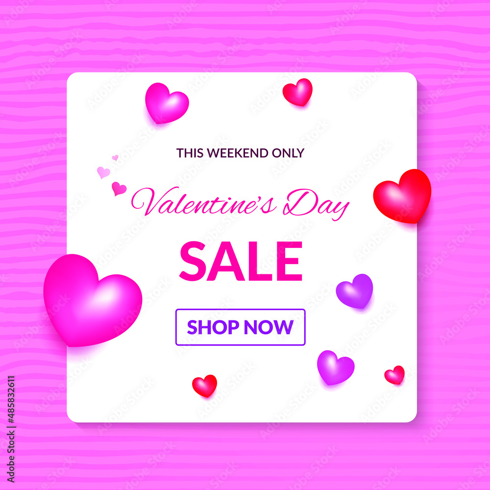 Valentine's Day sale promotional banner. Beautiful romantic sale offer banner for Valentine week season.