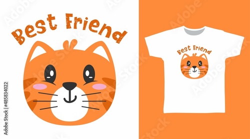 Cute cat best friend cartoon tee designs concept