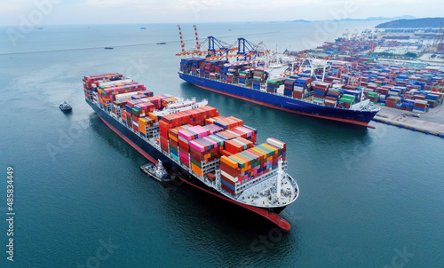 Canvas Print Aerial top view containers ship cargo business commercial trade logistic and transportation of international import export by container freight cargo ship in the open seaport