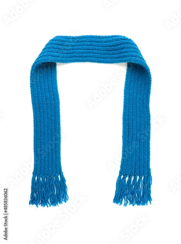 Blue warm scarf on a white background photo