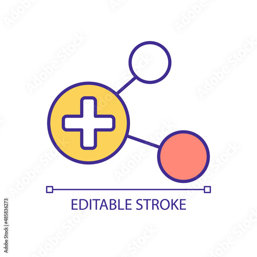 Adding new users to network RGB color icon. Social media marketing. Build relationship with customers. Isolated vector illustration. Simple filled line drawing. Editable stroke. Arial font used