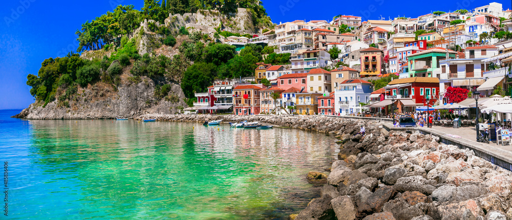 Beautiful colorful costal town Parga.  Greece, Epirus. May 2017 .Greek summer holidays