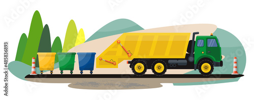 Detailed illustration with garbage truck.