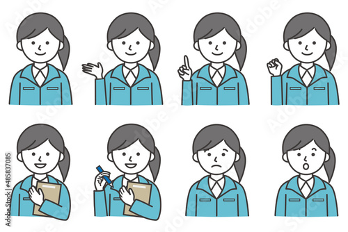 案内をする作業着姿の女性イラスト