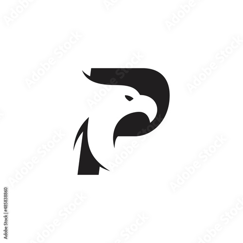 Initial letter P with creative eagle head vector.