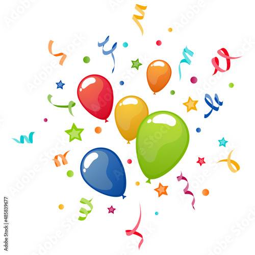 colored flying balloons and streamers