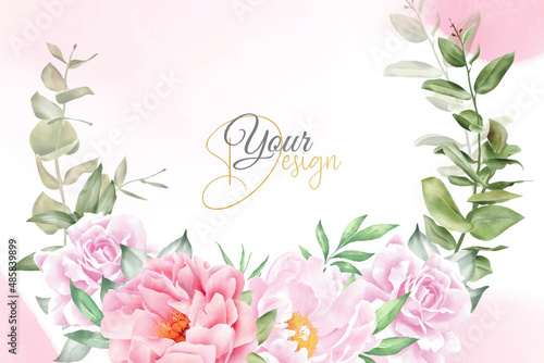 Romantic Watercolor Arrangement Flower Background Design with Maroon Floral and Leaves © FederiqoEnd