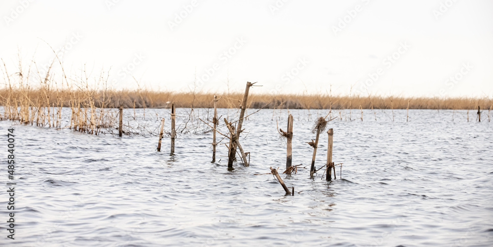 Beninese lakeside village, house on the lake village on a lake