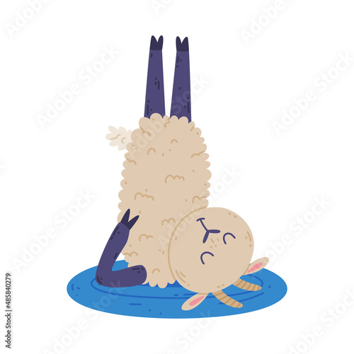 Funny Sheep Animal on Yoga Mat Practicing Asana and Stretching Vector Illustration
