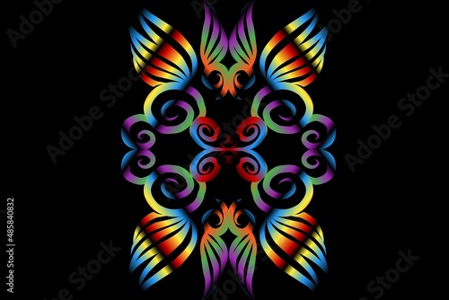 seamless colourful illustration caleidoscope gradient flower art pattern of indonesian traditional tenun batik ethnic dayak ornament for wallpaper ads background sticker or clothing