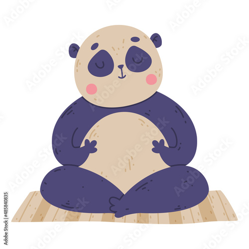Funny Panda Animal on Yoga Mat Practicing Asana and Breathing Vector Illustration