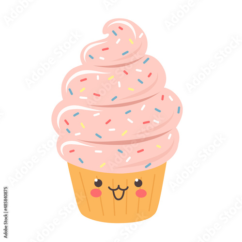 Cute kawaii cake. Vector illustration of food, sweets.