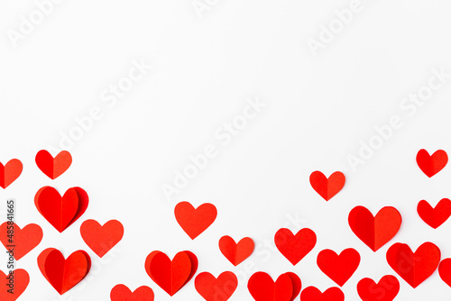 Valentine's Day background. Gifts, hearts on white. Concept of love and affection. Holiday card.