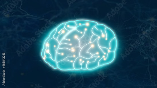 Abstract human head with a line brain network.circle and electricity with blue electronic cycle. Digital data,ai,ascience. Technology background and Artificial intelligence concept.