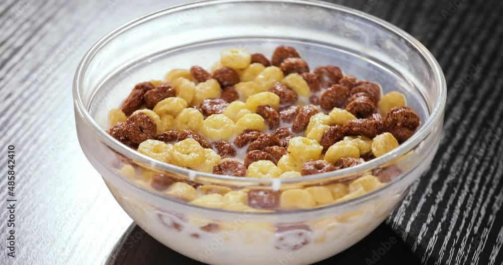 Breakfast Chocolate corn cereal in a bowl with milk. Breakfast Chocolate corn cereal in a bowl with milk.