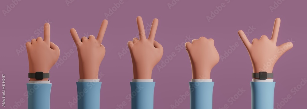 Render hand gestures cartoon style 3d Render hand gestures cartoon style 3d