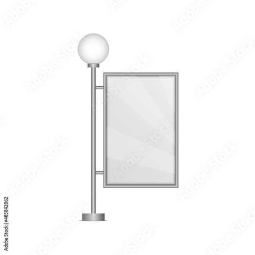 Lamppost with round lamp with blank advertising banner mockup rectangular shape realistic urban space element.