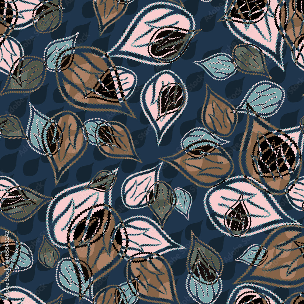 Modern abstract stylized scattered petals background. Seamless vector pattern. Decorative floral isolated blossoms backdrop with blended layers. Hand drawn botanical flora repeat in blue pink. Modern abstract stylized scattered petals background. Seamless vector pattern. Decorative floral isolated blossoms backdrop with blended layers. Hand drawn botanical flora repeat in blue pink.