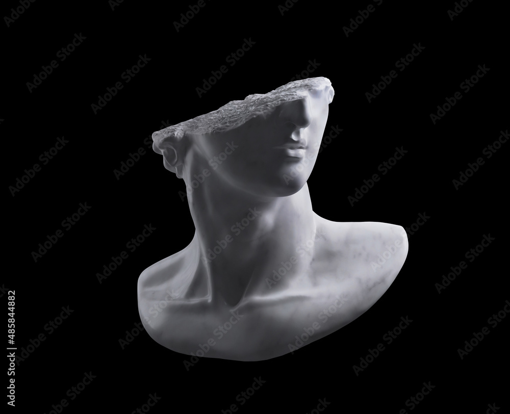 3D rendering illustration of a broken marble fragment of head sculpture
