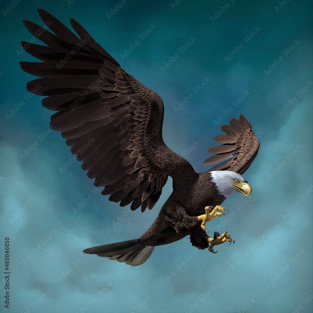 Obraz premium Bald eagle close-up. 3d illustration