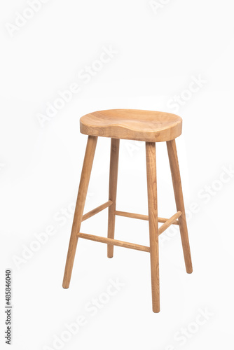 tall wooden bar stool isolated on white background. Ash wood stool